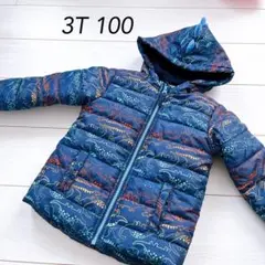 未使用　恐竜柄ネイビー中綿コート 3T 100 恐竜アウター