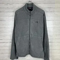 ノースフェイス フリースジャケット グレー　L　刺繍　 アウトドア 古着　A36