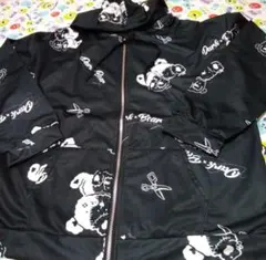 Dank×Bcan　黒に白&黒の熊&ロゴの前開きファスナー　レディース　パーカー
