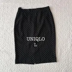 【美品】ユニクロ タイトスカート ドット柄 ストレッチ素材（L）きれいめ 黒