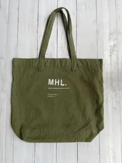 MHL. マーガレットハウエル ロゴ トートバッグ カーキ 麻風 エコバッグのサムネイル