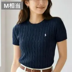 美品　POLO ラルフローレン　半袖ケーブルニット　ネイビー　M相当　sp