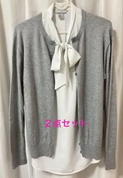 白リボンブラウスとカーディガンのセット最終価格！