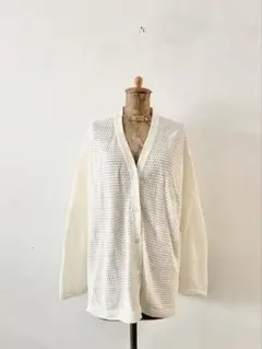 【美品】BATONER　透かし柄和紙レーヨンカーディガン　白のサムネイル