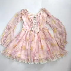 00'SリズリサLIZ LISAワンピース長袖ピンクシフォンレース花柄薔薇平成