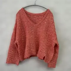 ピンク Vネック クロップドセーター