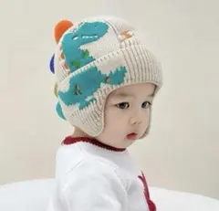 恐竜デザイン ニット帽 キッズ用【青】