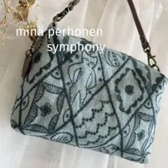 ミナペルホネン  ［シンフォニー］ベスト　handmade ミナペルホネン/symphonyシンフォニーネイビー×/牛革ハンド付き巾着型