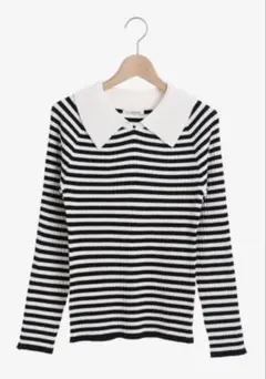 襟付きリブニットプルオーバー