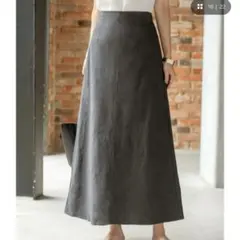 STYLE DELI 控えめAラインリネン生地ロングスカート　チャコールのサムネイル