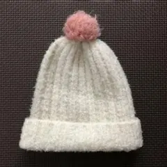アプレレクール　ニット帽 白×ピンク　46〜48cm