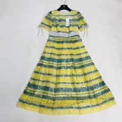 【新品タグ付き】　ランバンオンブルー　ワンピース　半袖　レース　リボン　ボーダー