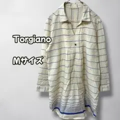 N1067　ロングシャツ　ストライプ　ロールアップ袖　オフホワイト　M