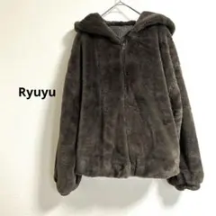 Ryuyu リューユ もこもこ　ダークブラウン　フード　フェイクファーブルゾン
