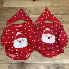サンタクロース ロンパース 赤 ドット柄　双子