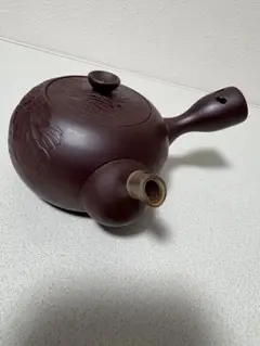 【茶注35    万古焼　茶釜　急須】伊藤実山　紫光刻 茶注35 万古焼 茶釜 急須】伊藤実山 紫光刻