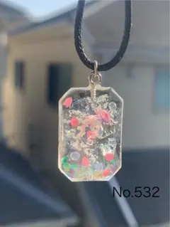 レジンネックレスNo.532 花クラゲの窓　桜　くらげ　花吹雪　琉球ガラス