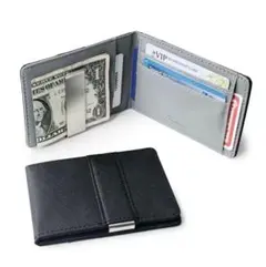 マネークリップ メンズ レザー 二つ折り財布 カードケース 財布 名刺入れ 黒