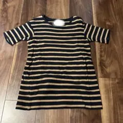 UNIQLO 110 5分袖ワンピース 黒とベージュストライプ