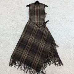 シュシュ様専用ポロラルフローレン プラッドフリンジアンドレザートリムラップドレス