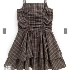 チェック柄ドロストリボンミニワンピース［dk1357］