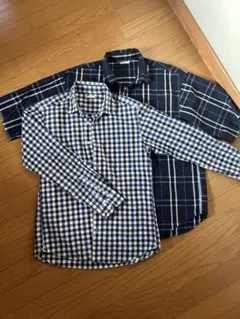青と白のチェック柄 長袖、半袖シャツ 2枚セット
