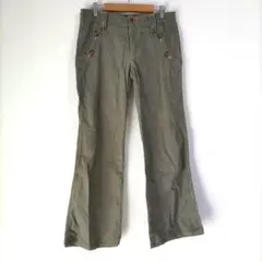 〈エボワット〉ストレートパンツ　カーキ　ストライプ　日本製　L