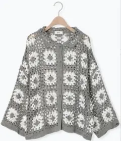 新品SM2グレー色マシンクロシェシャツカーディガン羽織りF