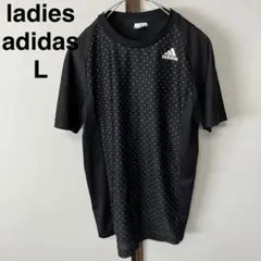 レディース　Tシャツ　アディダス　半袖　L ポリエステル　スポーツ　黒