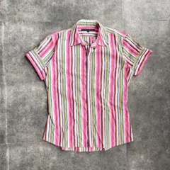 RALPH LAUREN ストライプ 半袖シャツ 刺繍 古着 シティボーイ