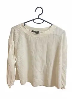 アイボリー ワッフル編み 長袖トップス