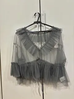 グレー チュール 半袖トップス シースルー　グレイル