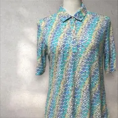 レトロシャツ ニットシャツ 半袖 レトロポップな総柄 花柄 古着 昭和レトロ
