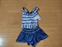 タグ付き　水着セット 160cm 青と白のストライプ