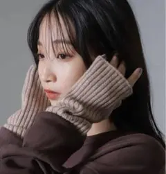 ナノユニバース ニット アームウォーマー アームカバー 手袋 ベージュ