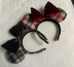 ミッキー　ミニー　カチューシャ チェック柄　クリスマス