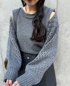 Kastane ウエストリボンスリットニット