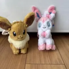 ポケモンぬいぐるみ2体まとめ売り　イーブイ　ニンフィア カラビナ付き ぬい活