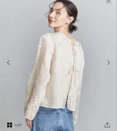 【未使用品】セルロースナイロン　エンブロイダリー　シャツ　オフホワイト 写真有 セルロースナイロンエンブロイダリーシャツ BEAUTY&YOUTH