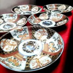 有田焼　伊万里焼　古伊万里　金彩　色絵　小皿　中皿　深皿　6寸皿5客セット　①