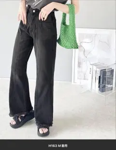 classicalelf 最旬美脚デニム。裾フリンジセミフレアデニムパンツ