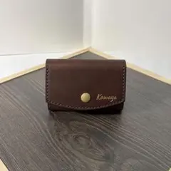 本革 2つ折り カードケース エルバマット ダークチョコ 焦茶 黒 ハンドメイド 本革 2つ折り カードケース エルバマット ダークチョコ 焦茶 黒