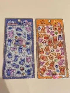 ディズニー スティッチ プーさん プチドロップステッカー 2枚セット