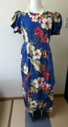 フラダンス用青色花柄ドレス