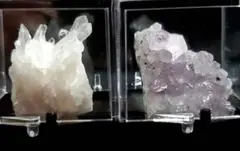 케이스 포함 라벤더 자수정 & 히말라야 수정 클러스터 2 석 세트