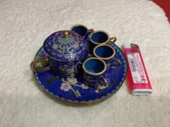 ★未使用　ビンテージ　銅胎景泰藍 中国骨董 手作り 工芸品　ミニチュア茶器セット