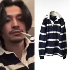 【エルボーパッチ、希少XXLサイズ】ラルフローレン古着ボーダーポロ刺繍常田大希 エルボーパッチ、希少XXLサイズ】ラルフローレン古着ボーダー