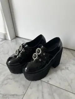 BUBBLES ダブルバックル厚底シューズ 23~23.5cm 黒のサムネイル