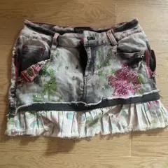 フラワー刺繍デニムミニスカート