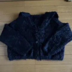 nuguネイビー ファー ショート丈カーディガン
